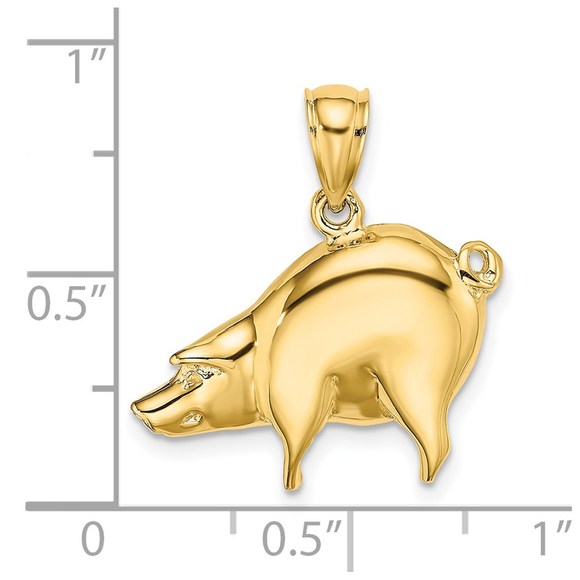 14k Yellow Gold Polished Farm Animal Pig Piglet Necklace Charm Pendant - Picture 3 of 4